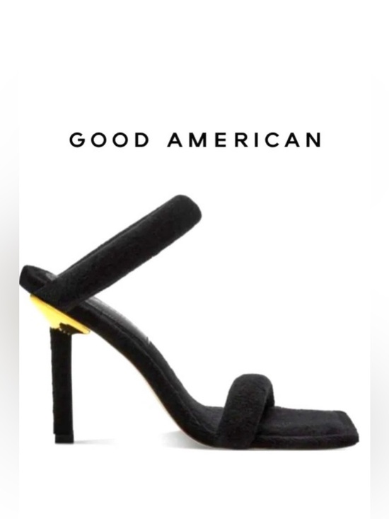 Good American Shoes - NWT GOOD AMERICAN Black & Gold Metallic Stiletto Heeled Sandal 8 MSRP $200